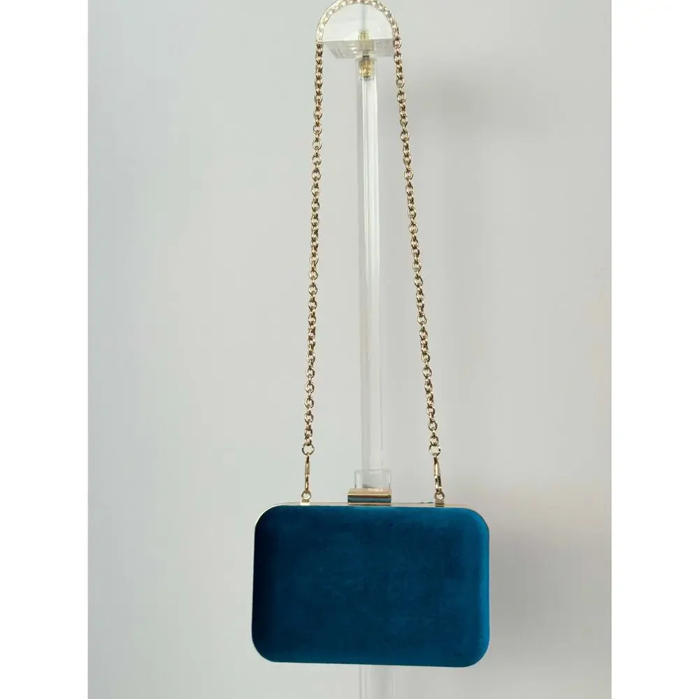 Who What Wear Teal Velvet Clutch Gold Chain Evening Bag Target - Picture 2 of 13
